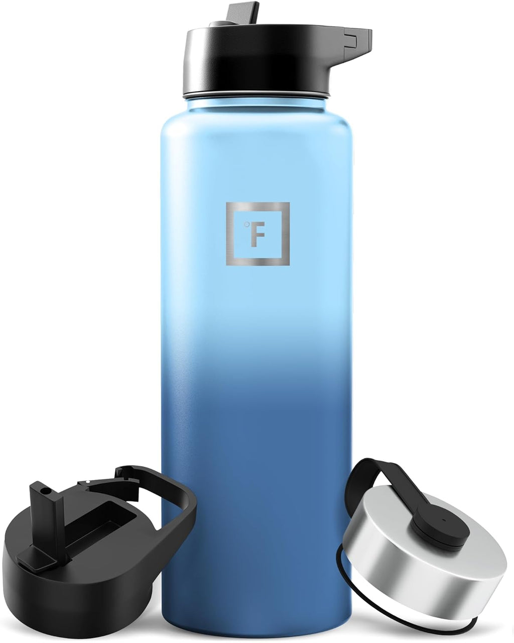 IRON °FLASK Camping & Hiking Hydration Flask with Straw, Wide Mouth Insulated Stainless Steel Sports Water Bottle - 40 oz Blue Waves