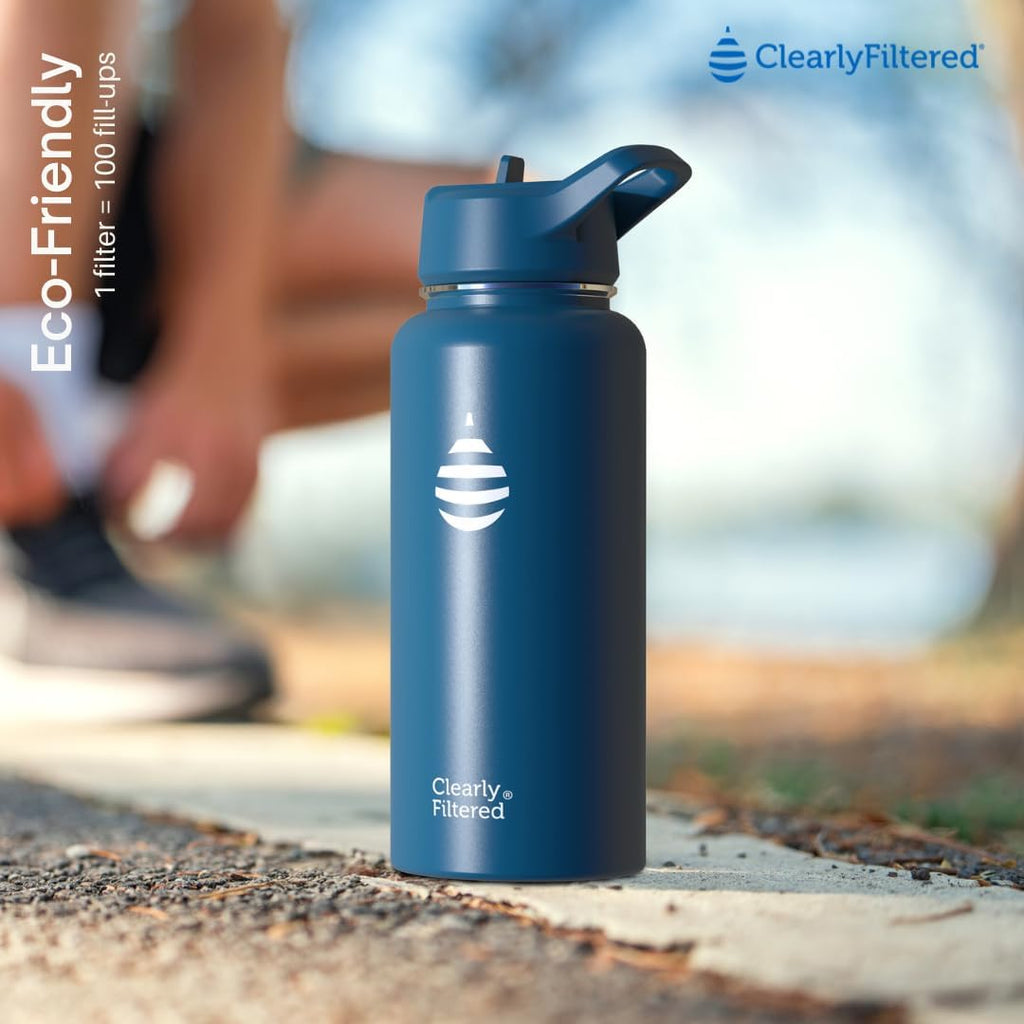 Clearly Filtered Water Bottle | Removes 200+ Contaminants, Double-Wall Insulated Stainless Steel, BPA/BPS Free, Phthalate Free, Filters Flouride Lead Chlorine (32oz, Crimson)
