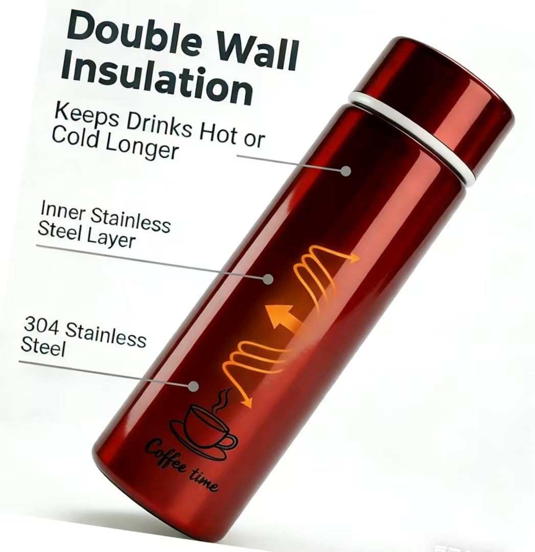 Mini WaterBottle, 5oz, Slim Stainless Steel, Small Insulated Coffee bottle, Small Tumbler, Mini Flask Keeps Drink Cold and Hot, Leak Proof Bottles for Purse, Lunch Bag,Coffee, BPA Free (Red)