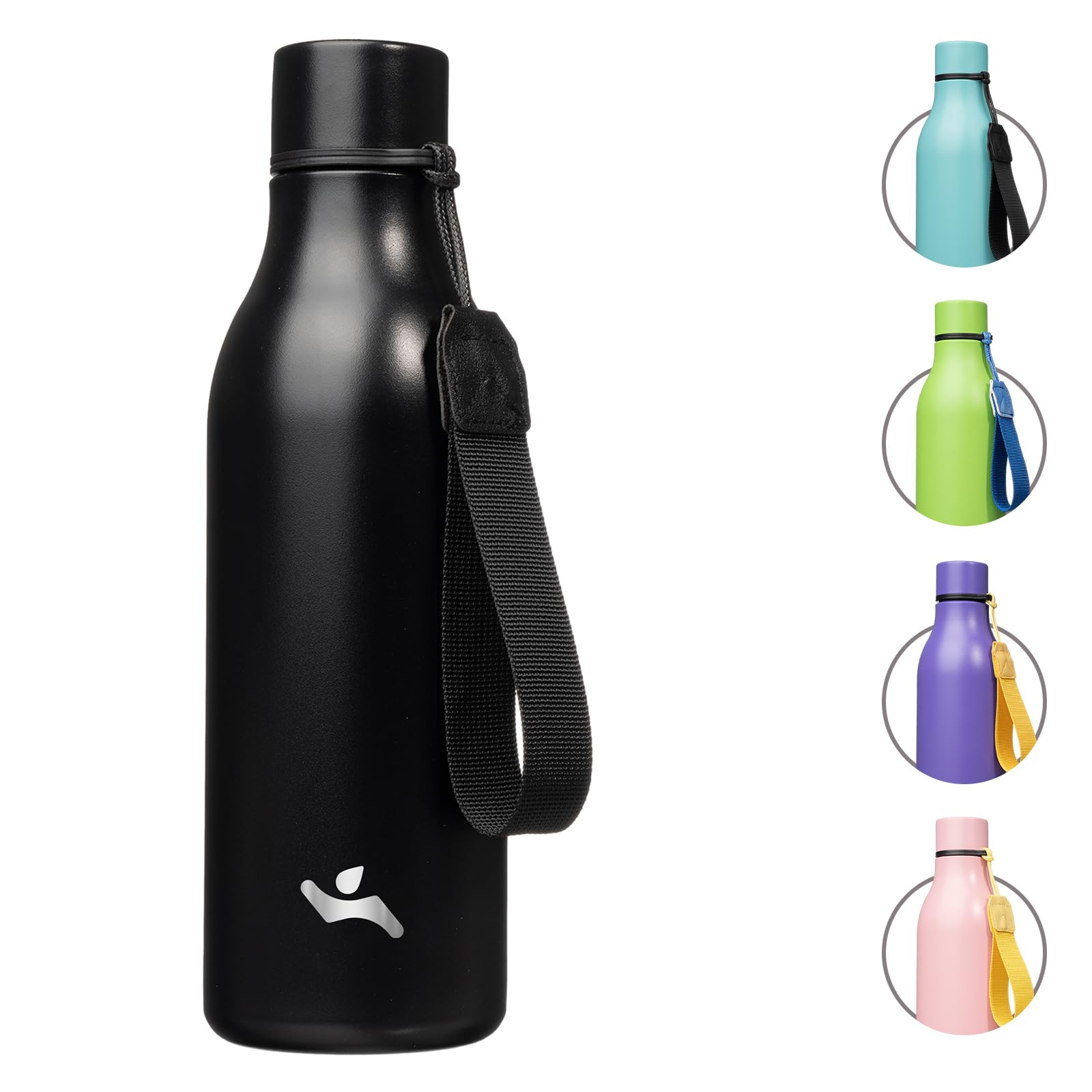 Insulated Water Bottle with Strap,18 oz Double Wall Stainless Steel Vacuum Bottles Metal Water Flask,Candy Blue