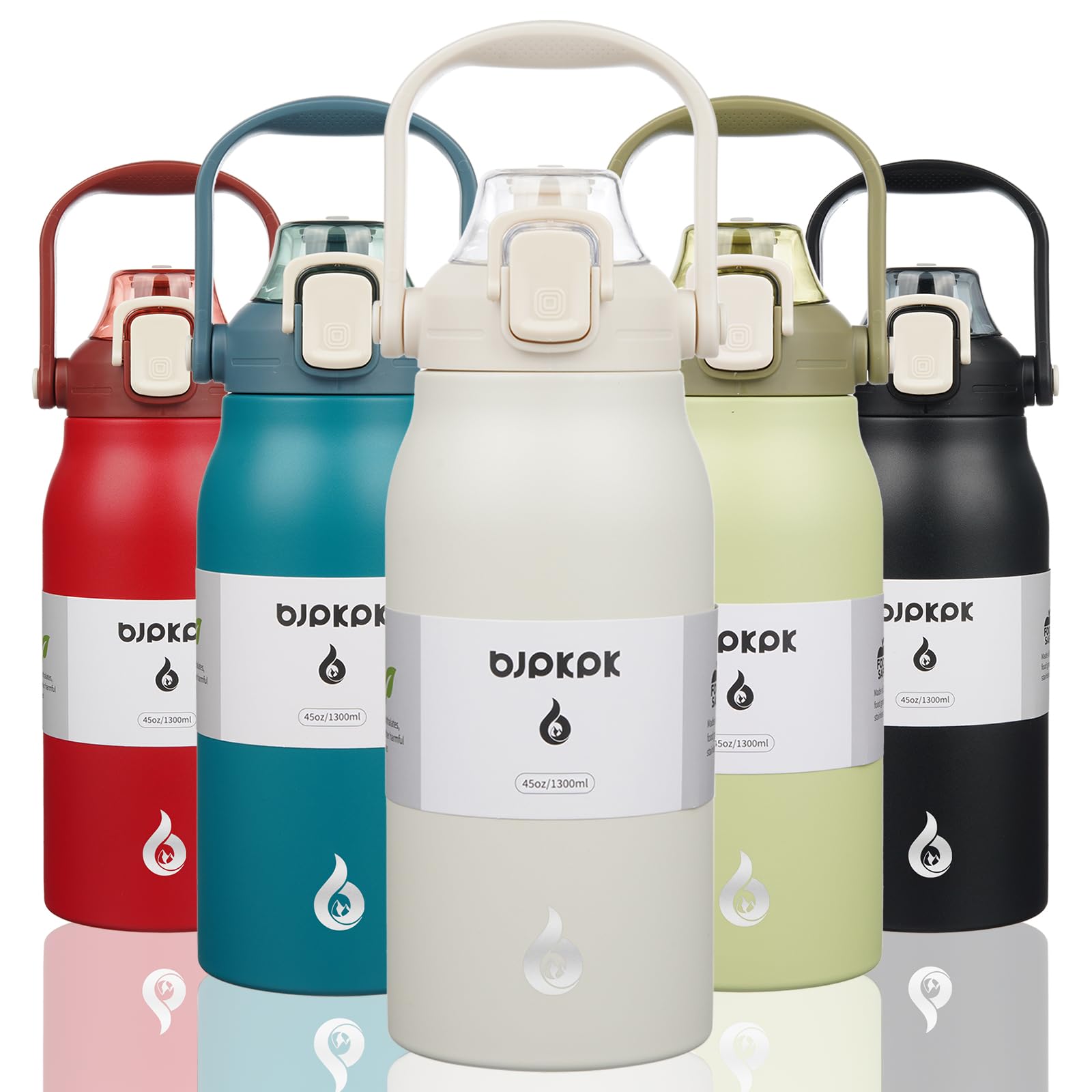 BJPKPK Insulated Water Bottles with Straw, 27 oz Cute Water Bottles with Handle, BPA Free Stainless Steel Metal Jug, Easy Carry Flasks for Men & Women, White