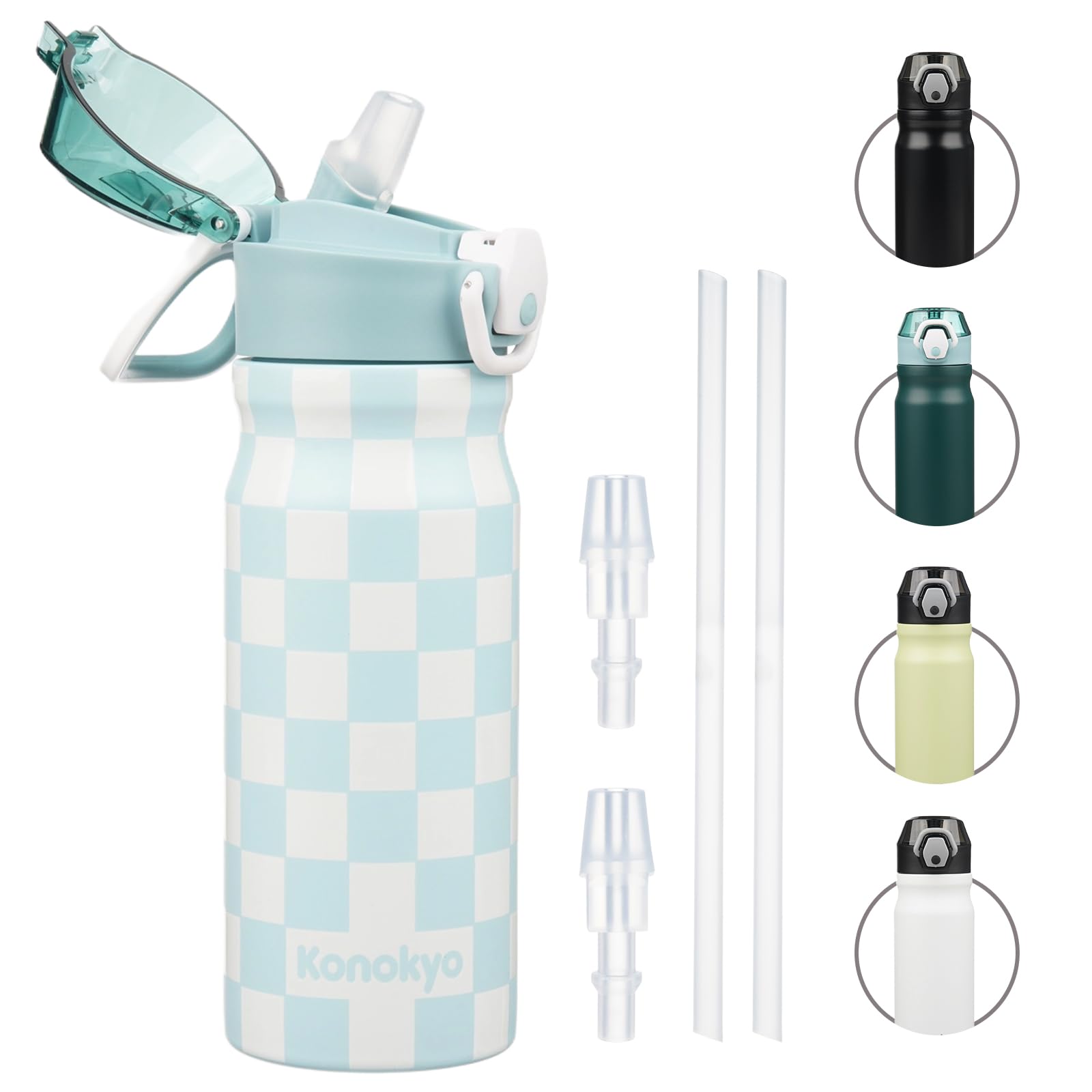 Insulated Water Bottle with Straw and Carry Loop,18 oz Stainless Steel Double Wall Vaccum Metal Water Flask with Leak-proof Lid,Rainbow