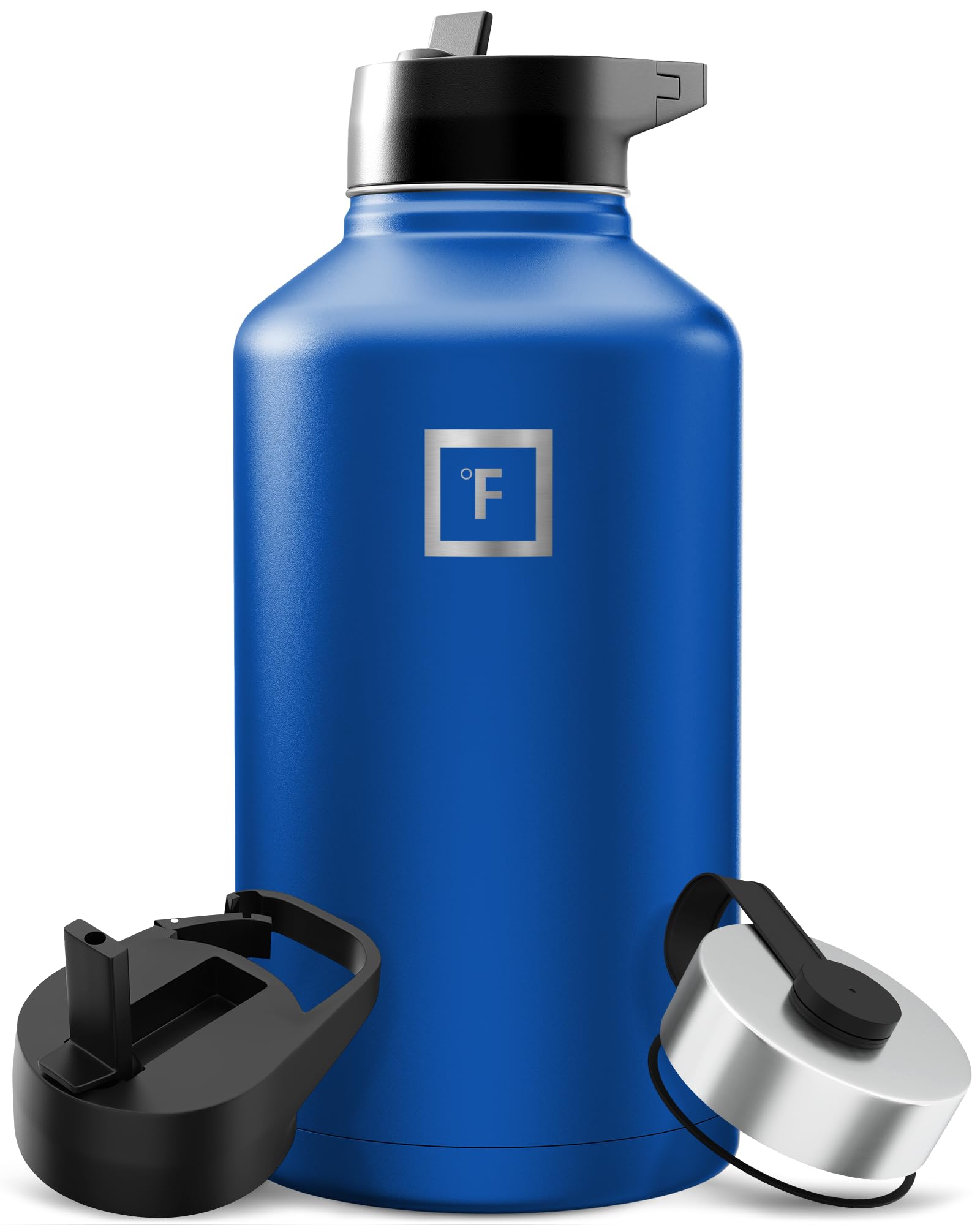 IRON °FLASK Camping & Hiking Hydration Flask with Straw, Wide Mouth Insulated Stainless Steel Sports Water Bottle - 40 oz Blue Waves