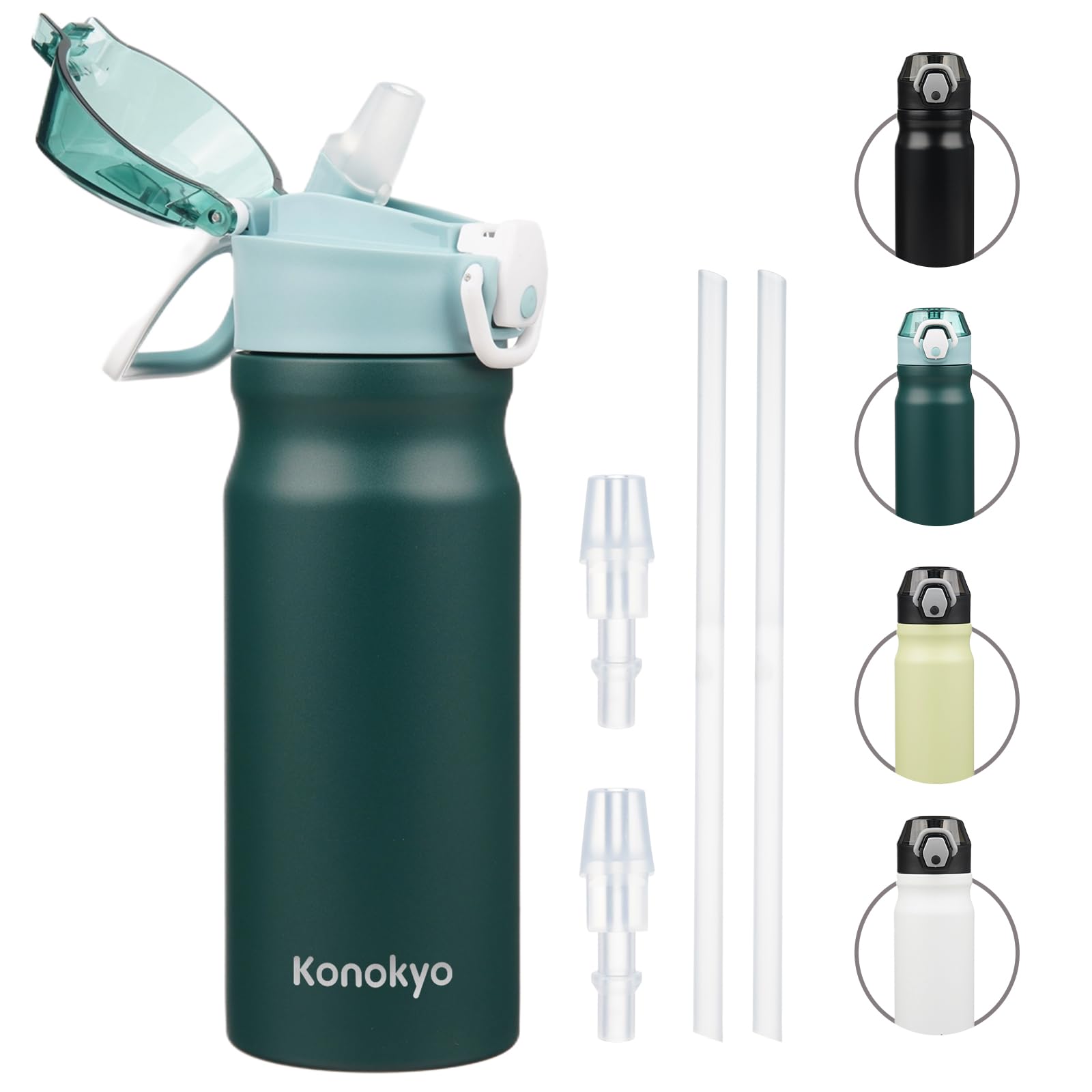 Insulated Water Bottle with Straw and Carry Loop,18 oz Stainless Steel Double Wall Vaccum Metal Water Flask with Leak-proof Lid,Rainbow