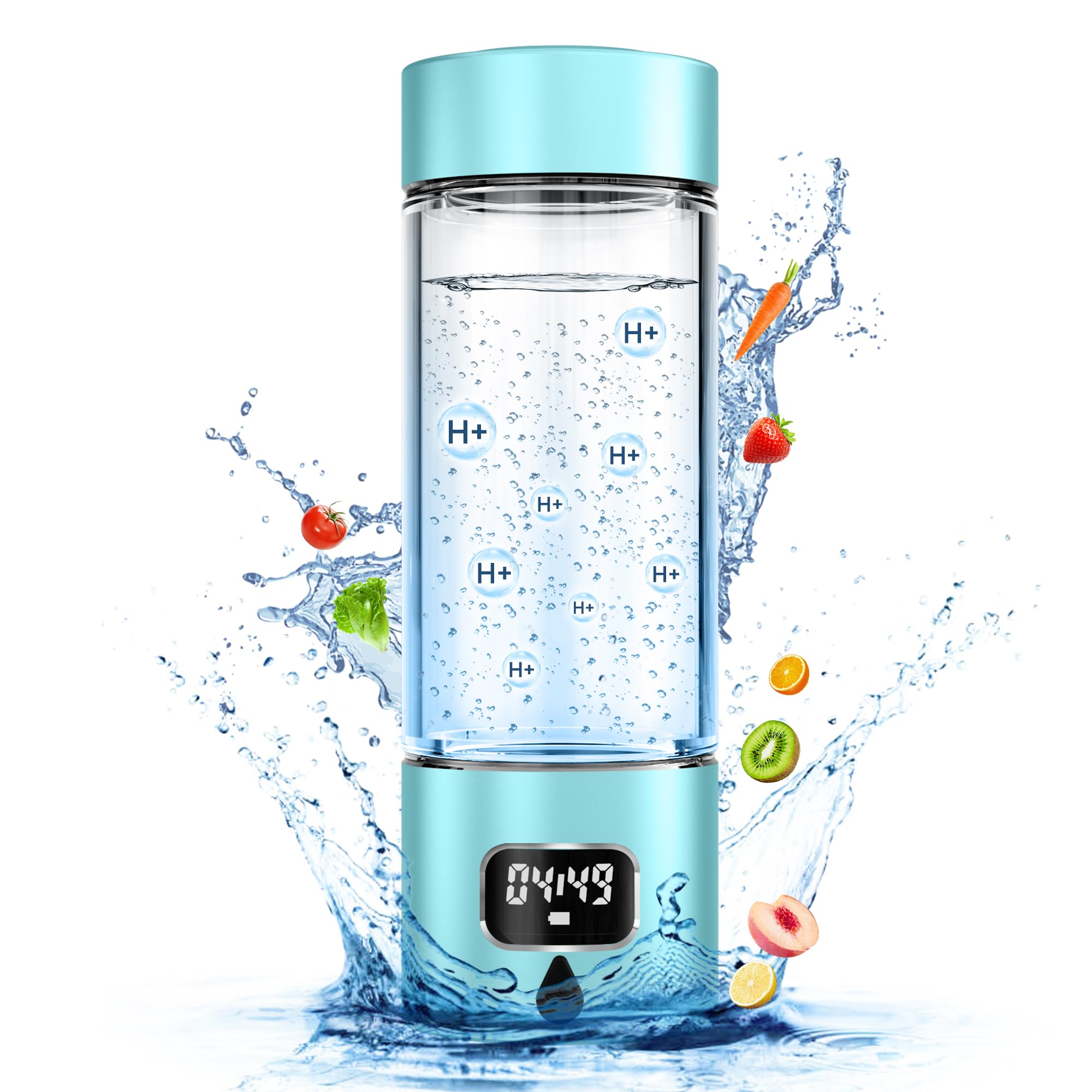 Hydrogen Water Bottle - Portable Rechargeable Water Bottle with LED Timer, Aluminum and Glass, 5000 PPB Hydrogen Production, Gift for Husband Wife Father Friend Client (Gold, 11.6Oz)
