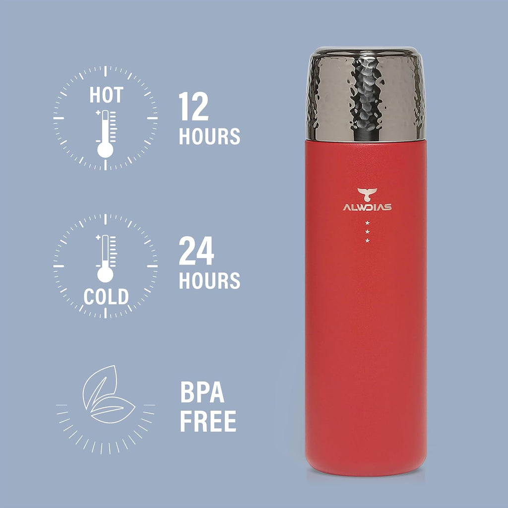 Thrista Vacuum Insulated 316 Stainless Steel Flask for Hot & Cold Drinks | Leak-Proof Bottle with Titanium Infuser | Compact Design Ideal for Men, Women, and Loved Ones | 16.9oz, Red