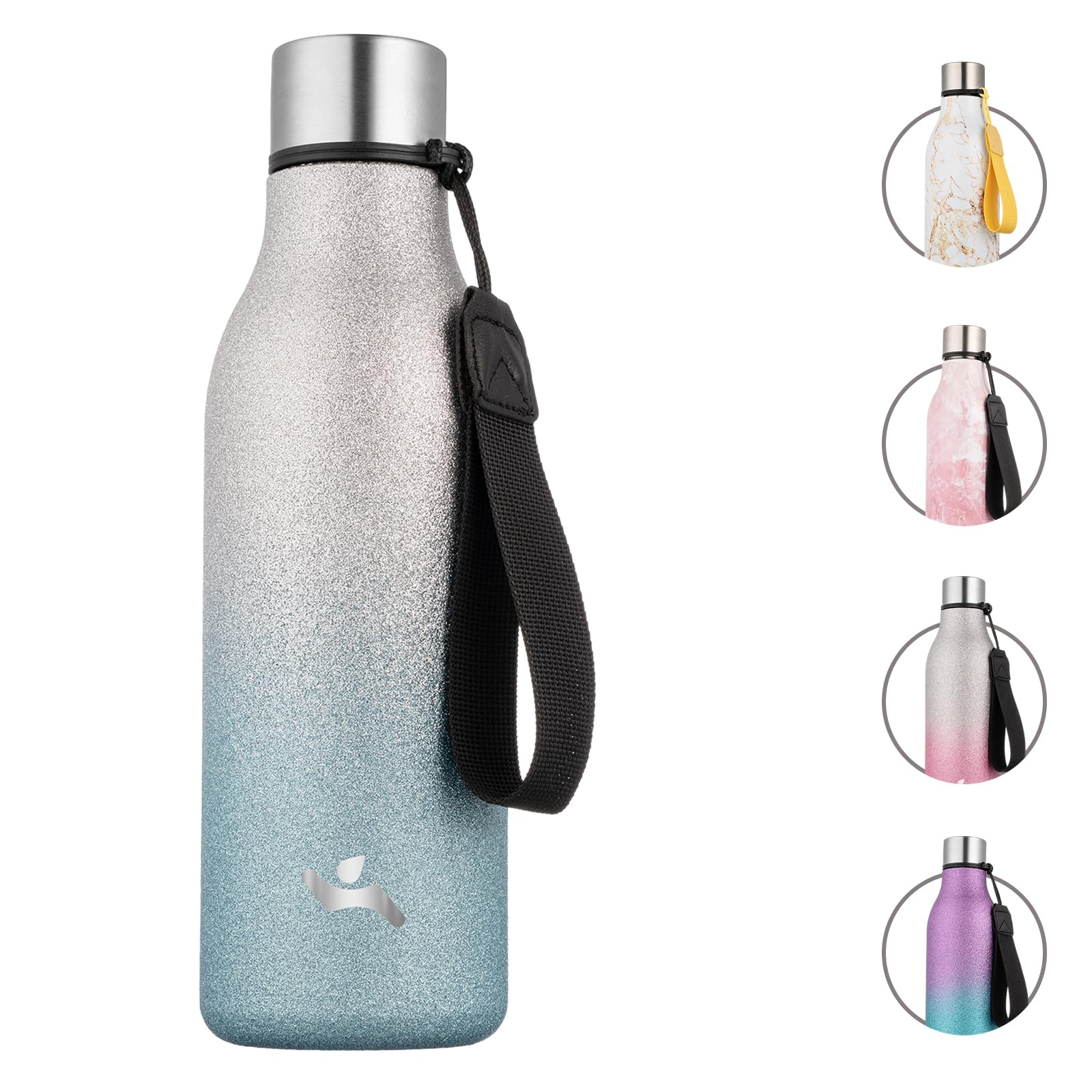 Insulated Water Bottle with Strap,18 oz Double Wall Stainless Steel Vacuum Bottles Metal Water Flask,Candy Blue