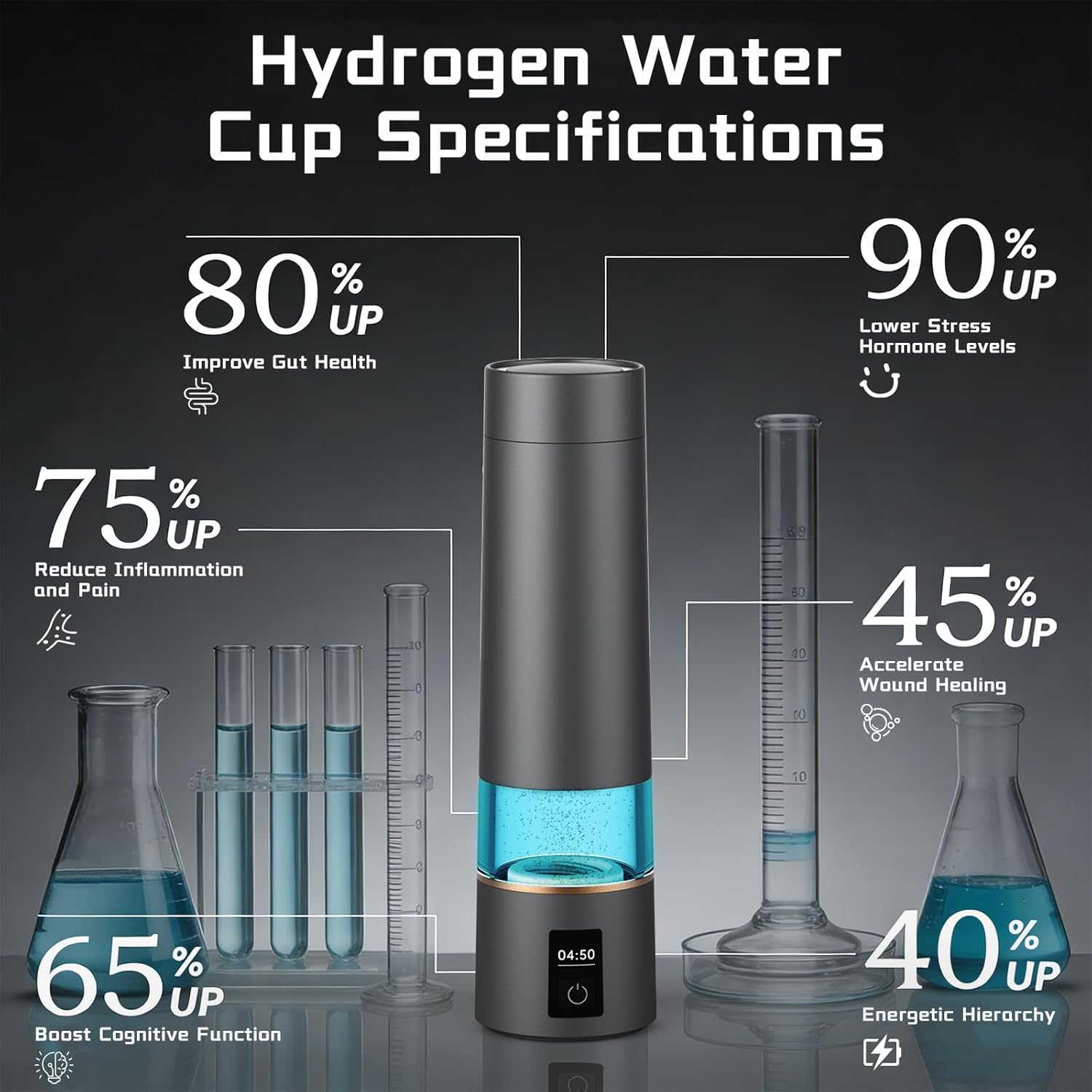 Hydrogen Water Bottle, H2 Certified SPE/PEM Technology, Up to 6000 PPB, 12-Hour Hydrogen Retention, 270ml Portable Hydrogen Water Bottle, Suitable for Home, Office, Gym, Outdoor Sports