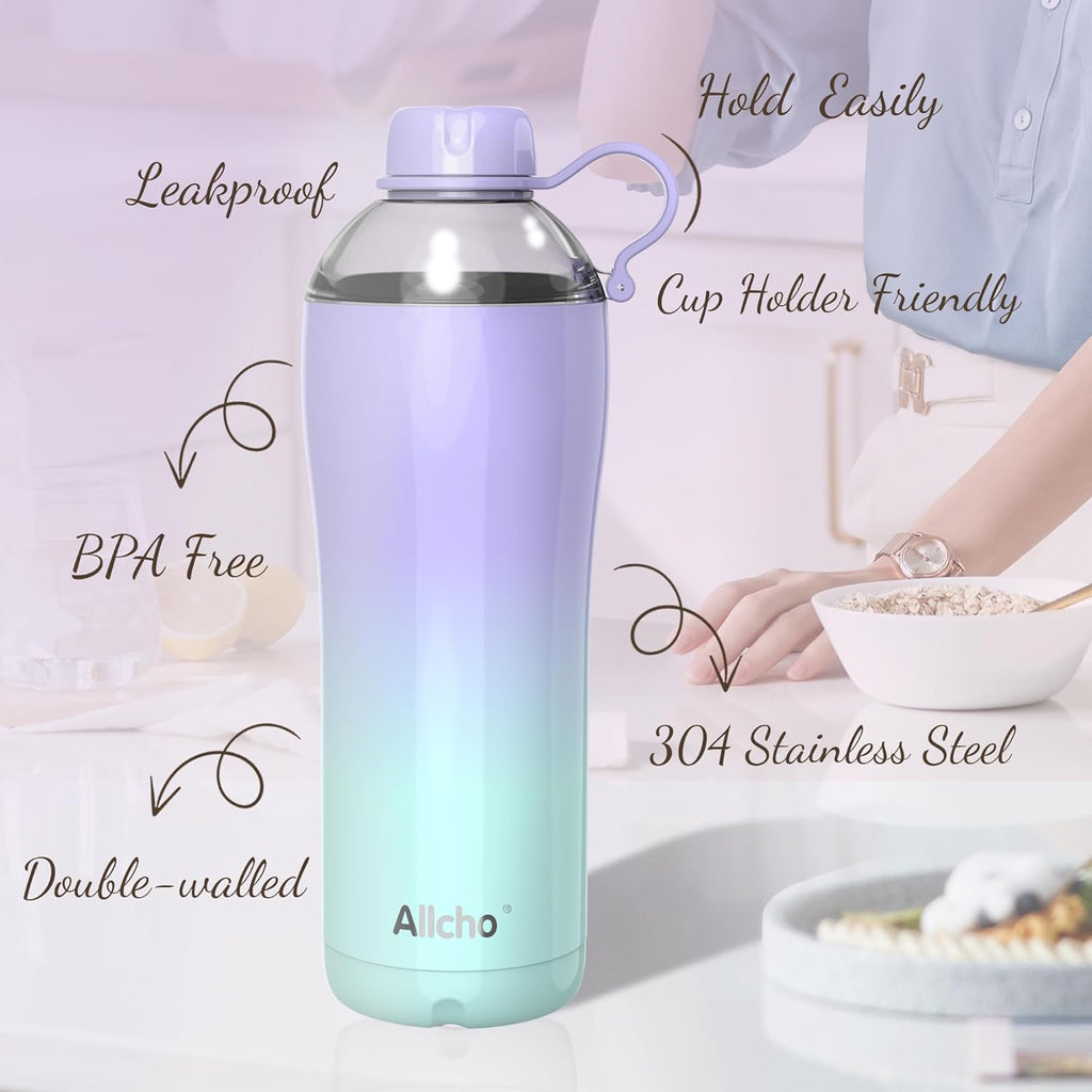 Insulated Water Bottle for Women, 24 oz Stainless Steel Water Bottles, Double Walled, 2 Lids (Chug & Tumbler) - Hydrate & Caffeinate,Available Gift Wrapping