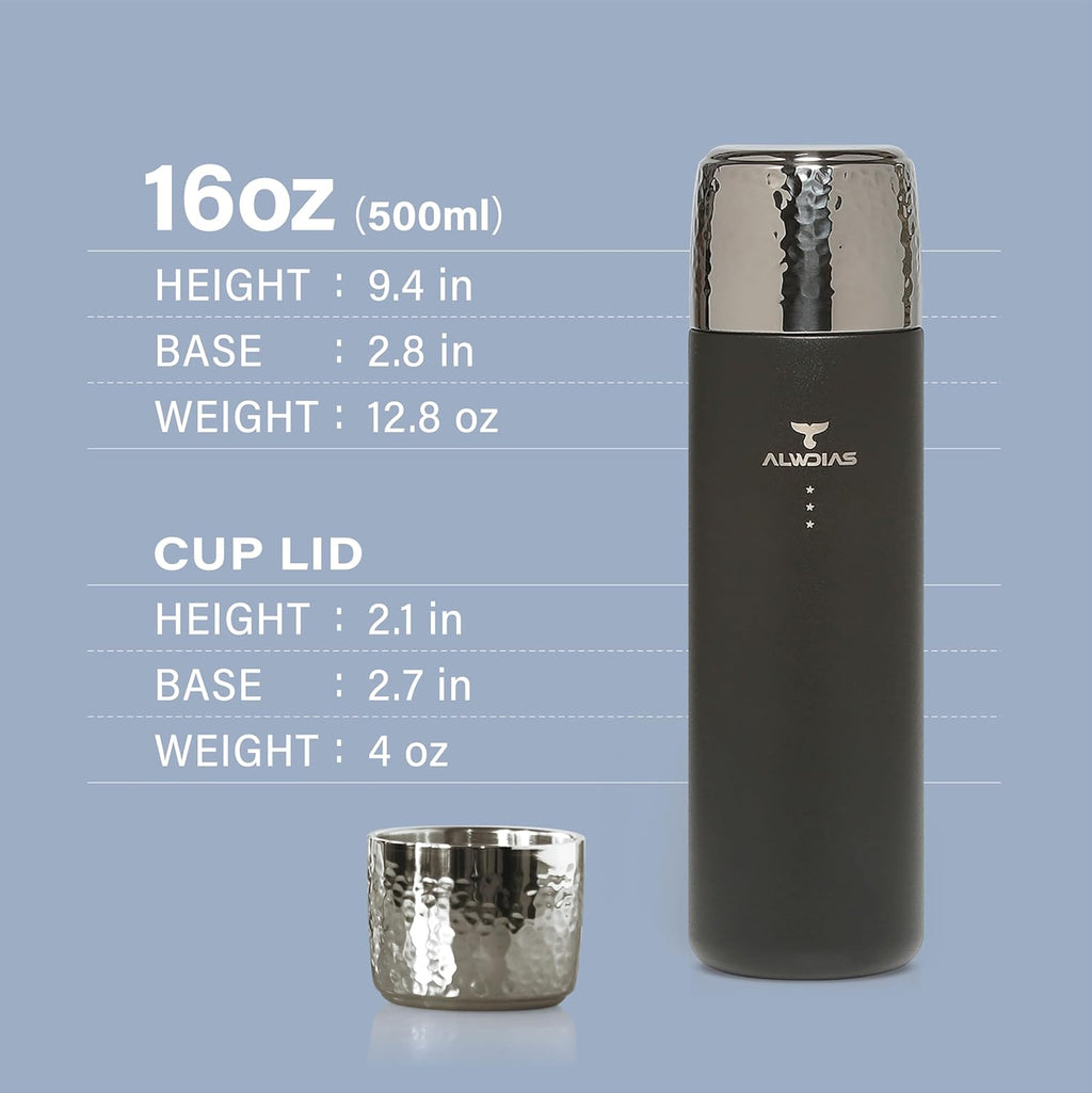Thrista Vacuum Insulated 316 Stainless Steel Flask for Hot & Cold Drinks | Leak-Proof Bottle with Titanium Infuser | Compact Design Ideal for Men, Women, and Loved Ones | 16.9oz, Black