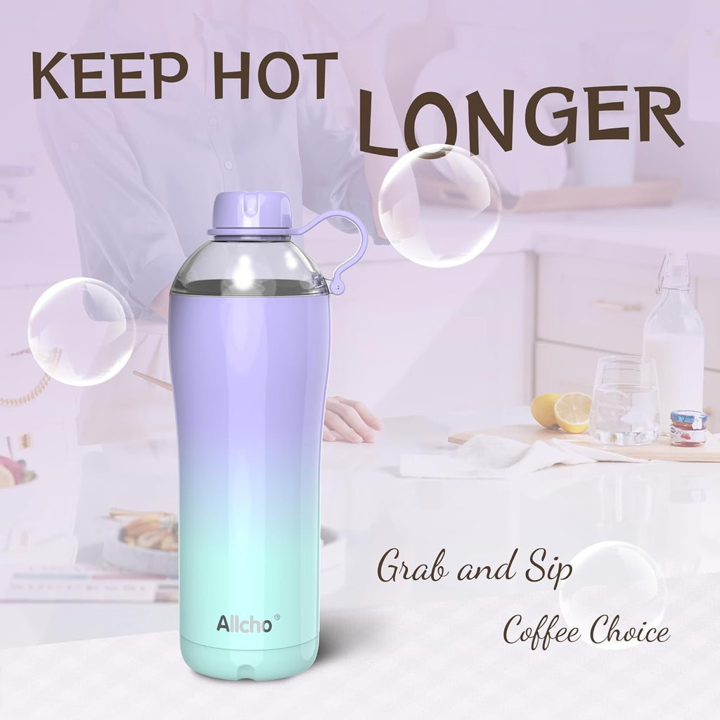 Insulated Water Bottle for Women, 24 oz Stainless Steel Water Bottles, Double Walled, 2 Lids (Chug & Tumbler) - Hydrate & Caffeinate,Available Gift Wrapping