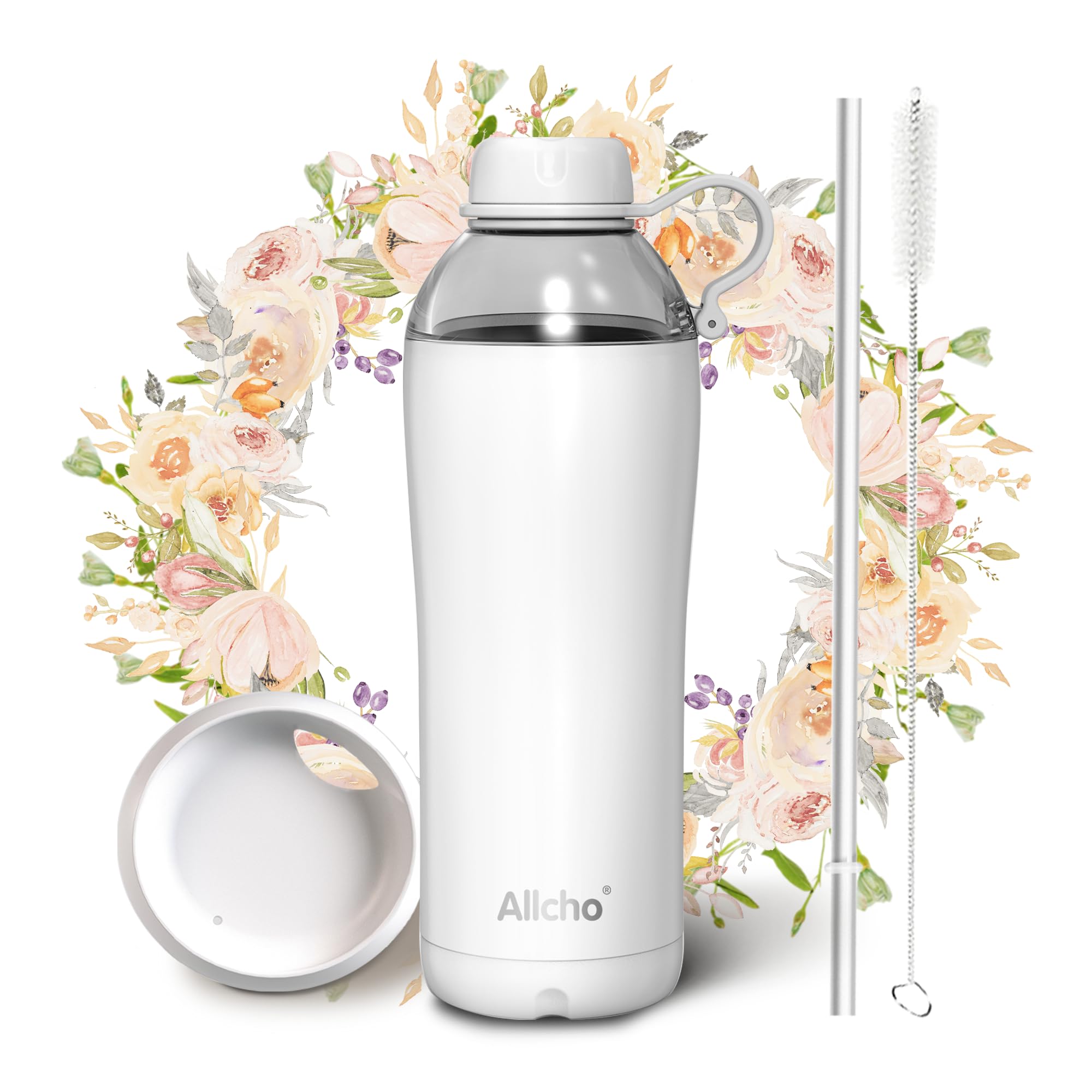 Insulated Water Bottle for Women, 24 oz Stainless Steel Water Bottles, Double Walled, 2 Lids (Chug & Tumbler) - Hydrate & Caffeinate,Available Gift Wrapping