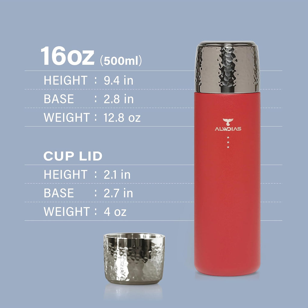 Thrista Vacuum Insulated 316 Stainless Steel Flask for Hot & Cold Drinks | Leak-Proof Bottle with Titanium Infuser | Compact Design Ideal for Men, Women, and Loved Ones | 16.9oz, Red
