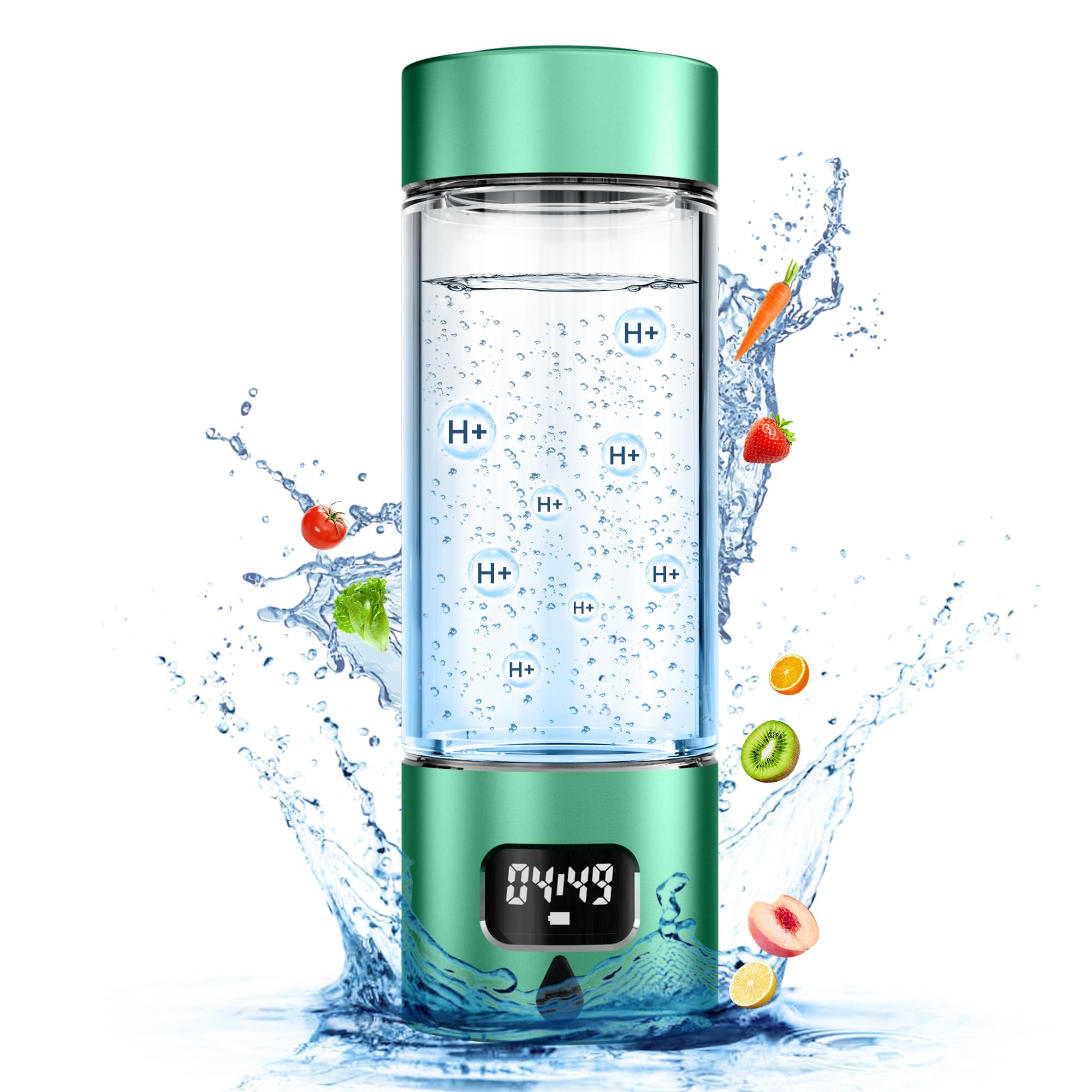 Hydrogen Water Bottle - Portable Rechargeable Water Bottle with LED Timer, Aluminum and Glass, 5000 PPB Hydrogen Production, Gift for Husband Wife Father Friend Client (Gold, 11.6Oz)