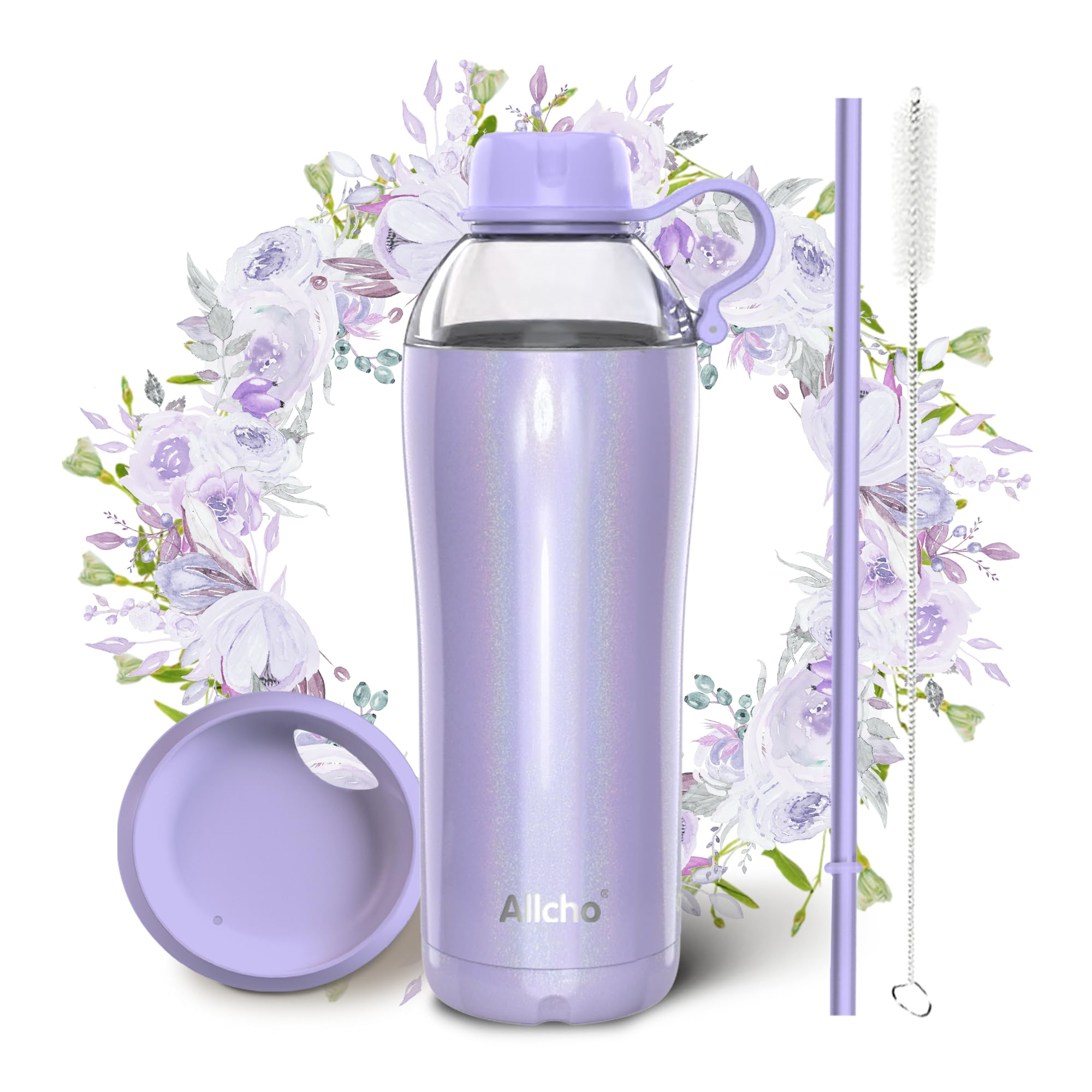 Insulated Water Bottle for Women, 24 oz Stainless Steel Water Bottles, Double Walled, 2 Lids (Chug & Tumbler) - Hydrate & Caffeinate,Available Gift Wrapping