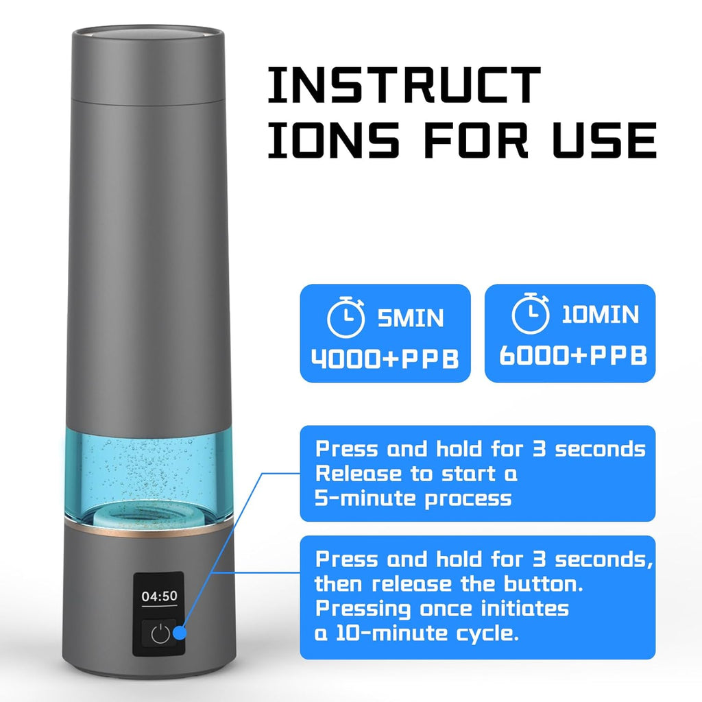 Hydrogen Water Bottle, H2 Certified SPE/PEM Technology, Up to 6000 PPB, 12-Hour Hydrogen Retention, 270ml Portable Hydrogen Water Bottle, Suitable for Home, Office, Gym, Outdoor Sports