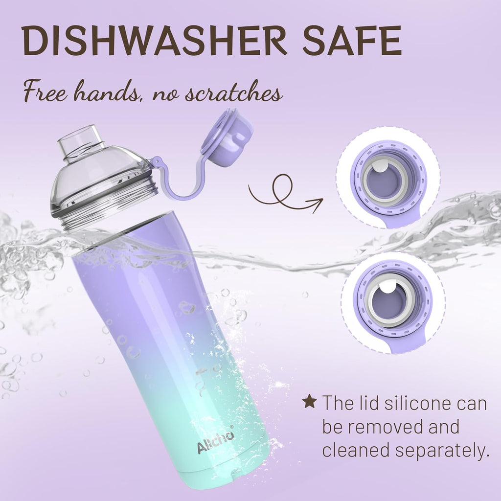 Insulated Water Bottle for Women, 24 oz Stainless Steel Water Bottles, Double Walled, 2 Lids (Chug & Tumbler) - Hydrate & Caffeinate,Available Gift Wrapping