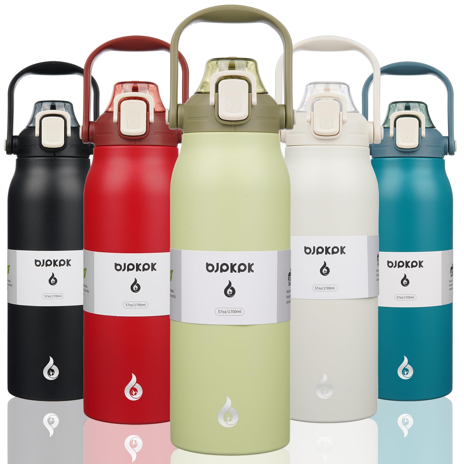 BJPKPK Insulated Water Bottles with Straw, 27 oz Cute Water Bottles with Handle, BPA Free Stainless Steel Metal Jug, Easy Carry Flasks for Men & Women, White