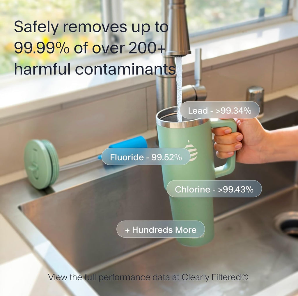 Clearly Filtered Water Bottle | Removes 200+ Contaminants, Double-Wall Insulated Stainless Steel, BPA/BPS Free, Phthalate Free, Filters Flouride Lead Chlorine (40oz, Black)