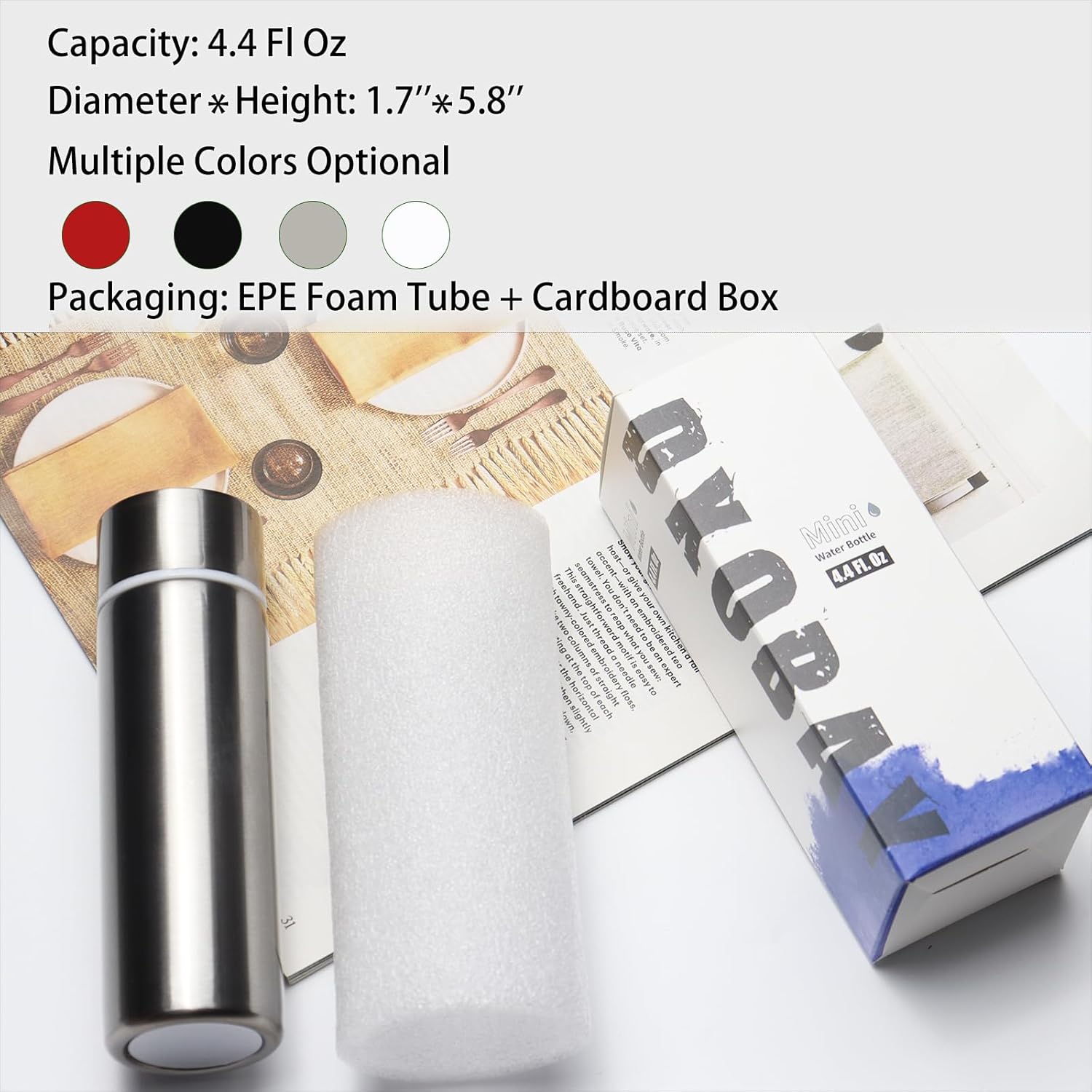 Cute Small Purse Water Bottle, 4.4 Fl. Oz, Mini Slim Flask for Kids Lunchbox, Portable Skinny Handbag Water Bottle, Vacuum Insulated Reusable Leak Proof Stainless Steel Cup