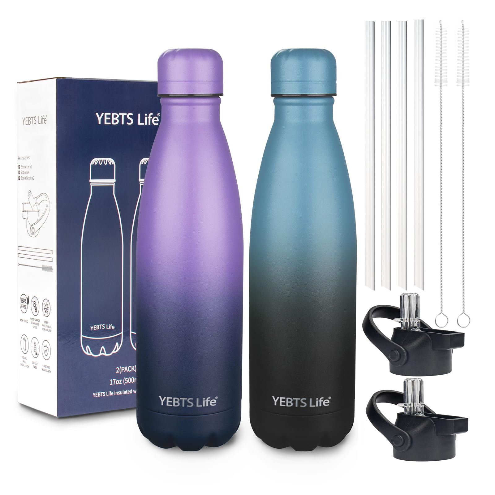 Insulated Water Bottle,12oz Stainless Steel Water Bottles with straw lid,Metal Sports Water Bottles for Boys,Girls,Double Wall Vacuum BPA-Free Flask for School, Sports & Travel-Sliver