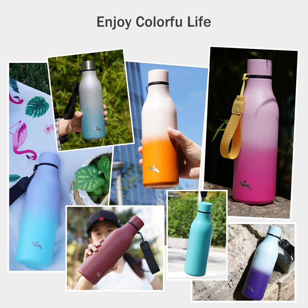 Insulated Water Bottle with Strap,18 oz Double Wall Stainless Steel Vacuum Bottles Metal Water Flask,Candy Blue
