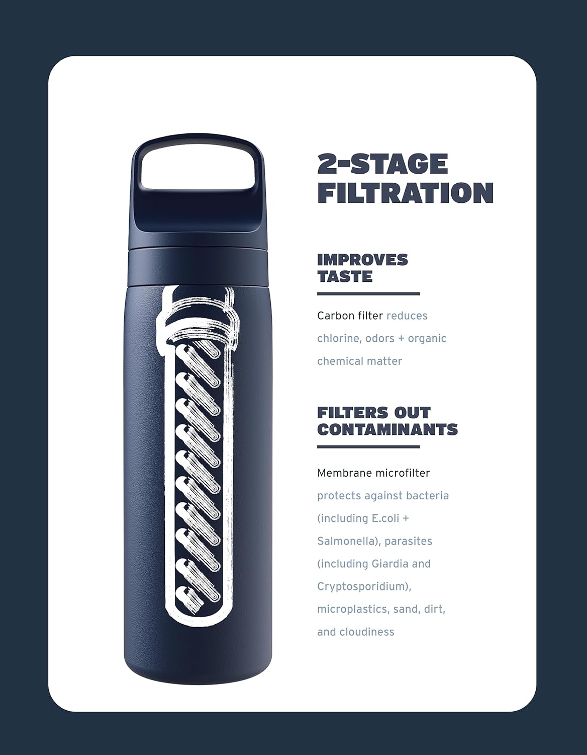 LifeStraw Go Series – Insulated Stainless Steel Water Filter Bottle for Travel and Everyday Use, Removes Bacteria, Parasites and Microplastics, Improves Taste, 18oz Aegean Sea