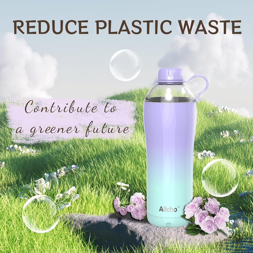 Insulated Water Bottle for Women, 24 oz Stainless Steel Water Bottles, Double Walled, 2 Lids (Chug & Tumbler) - Hydrate & Caffeinate,Available Gift Wrapping