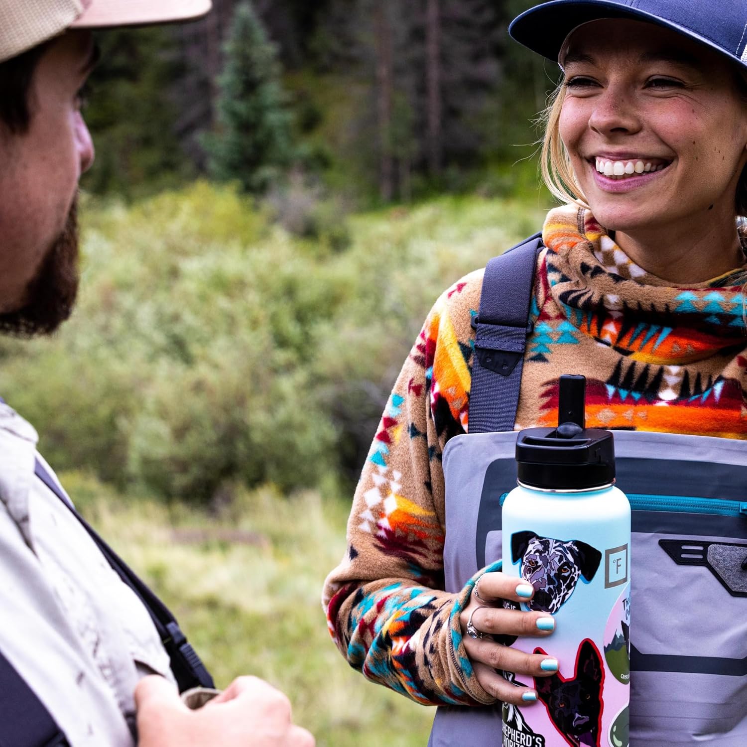 IRON °FLASK Camping & Hiking Hydration Flask with Straw, Wide Mouth Insulated Stainless Steel Sports Water Bottle - 40 oz Blue Waves
