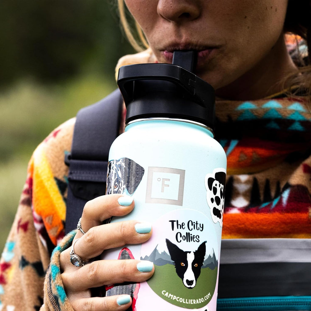 IRON °FLASK Camping & Hiking Hydration Flask with Straw, Wide Mouth Insulated Stainless Steel Sports Water Bottle - 40 oz Blue Waves