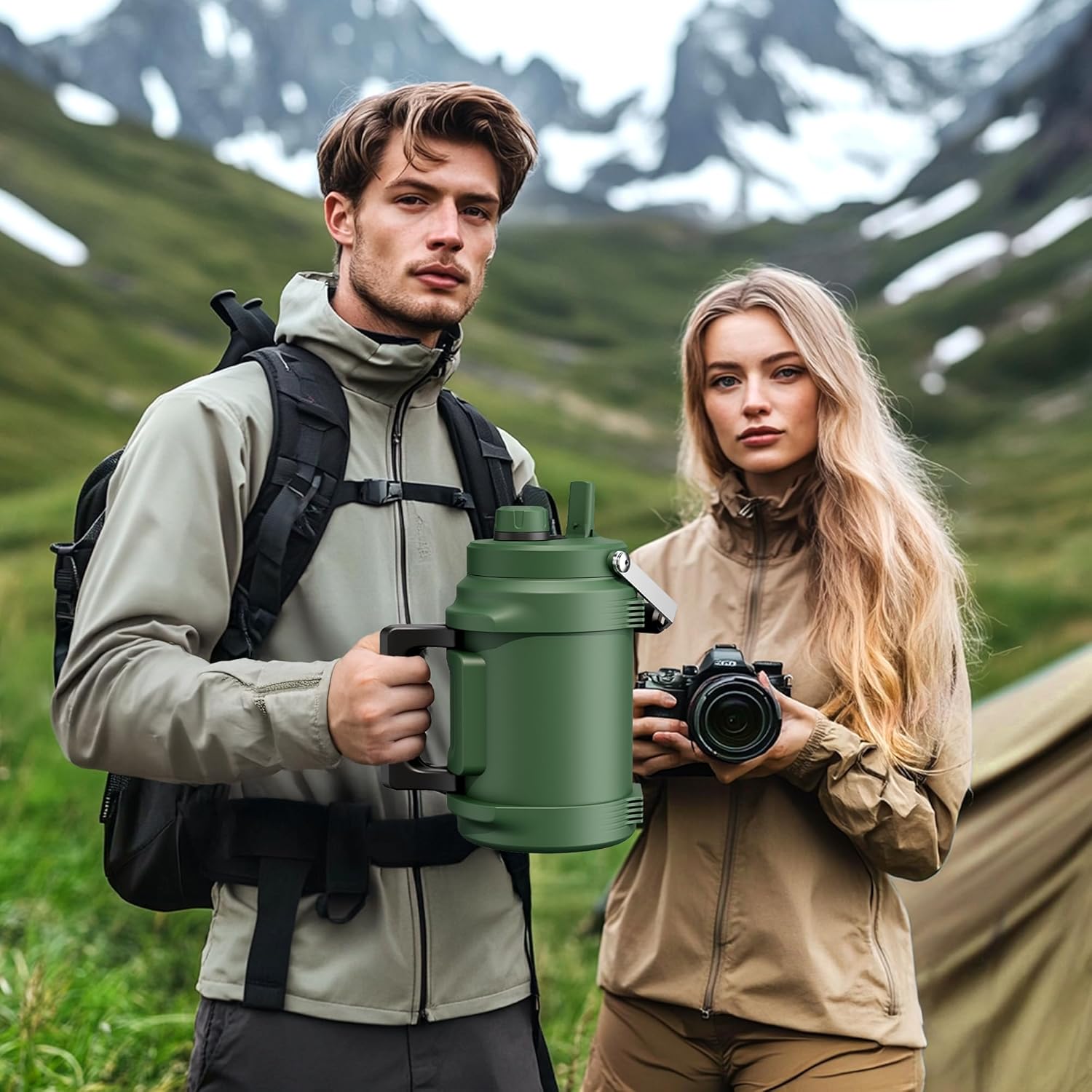 1 Gallon Insulated Water Bottle for Travel: 2-in-1 Straw Spout Lid, Dual Handle, Leakproof, Keep Cold 48H, 128oz Stainless Steel Water Jug for Gym, Biking, Road Trip, Work, Home, Picnic (Midnight)