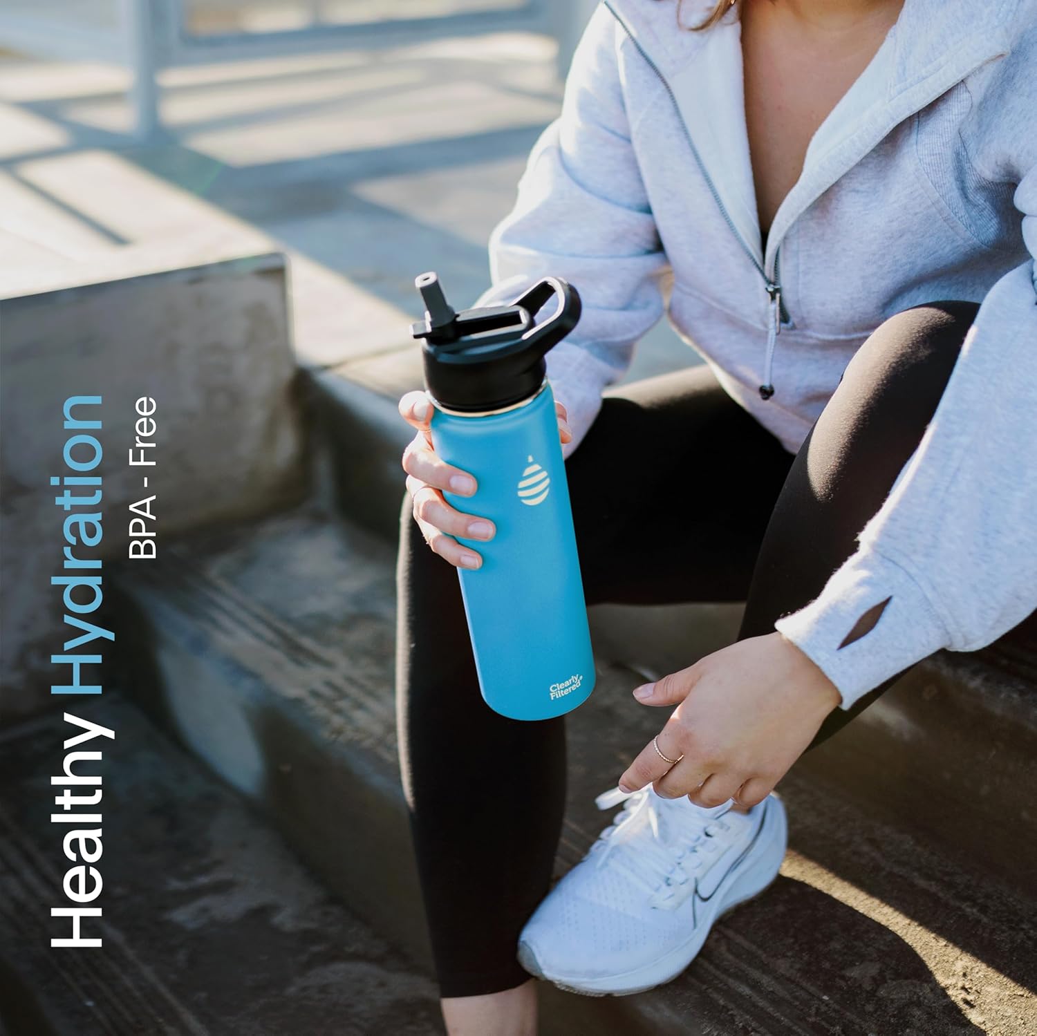 Clearly Filtered 20oz Water Bottle/Targets 220+ Contaminants/Double-Wall Insulated Stainless Steel Filtered Water Bottle BPA/BPS-Free Phthalate-Free Filters Fluoride Lead Chlorine (Teal Blue)