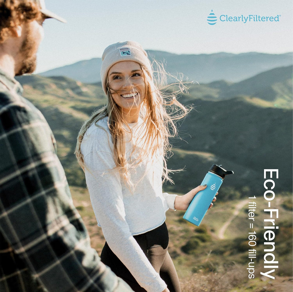 Clearly Filtered 20oz Water Bottle/Targets 220+ Contaminants/Double-Wall Insulated Stainless Steel Filtered Water Bottle BPA/BPS-Free Phthalate-Free Filters Fluoride Lead Chlorine (Teal Blue)